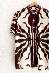 Premium Abstract Brown & Cream Printed Half Sleeve Casual Shirt for Men | Cotton Blend Regular Fit