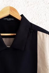 Premium Black & Beige Color Block Half Sleeve Casual Shirt for Men | Cotton Blend Regular Fit
